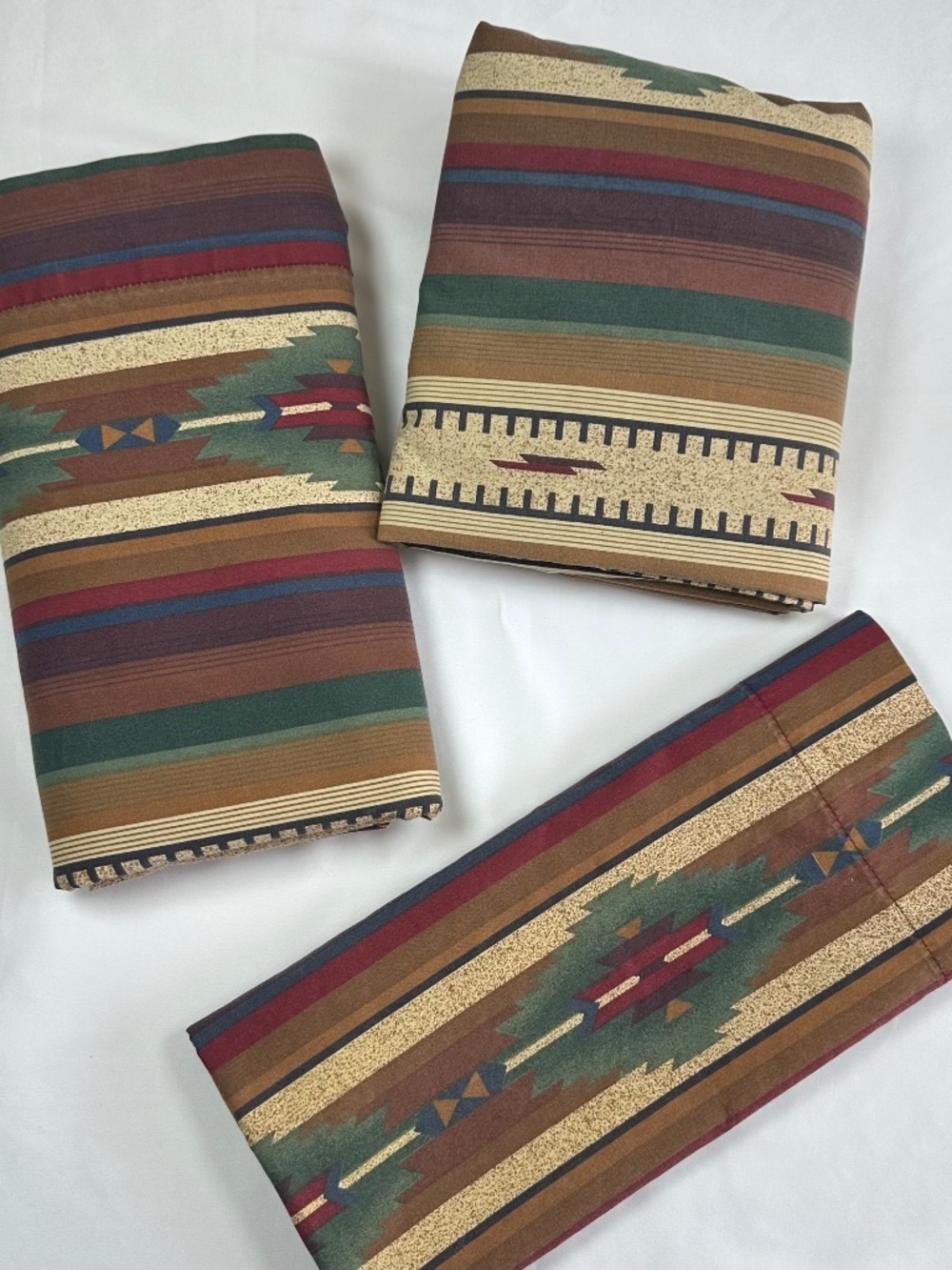 Vintage Dan River Southwest Aztec Queen Sheet Set, Fitted Flat and 2 Cases